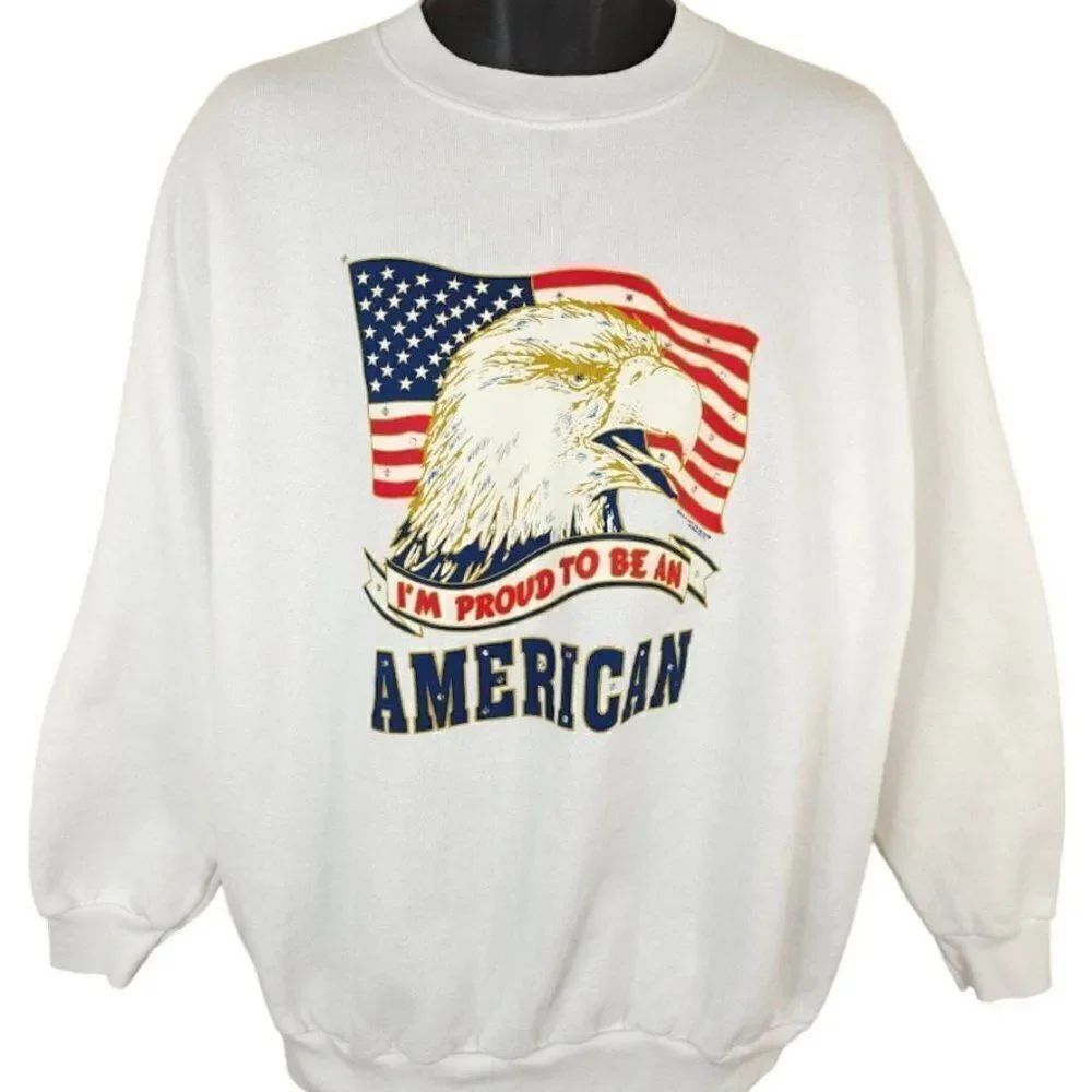 Vintage Bald Eagle American Flag Sweatshirt Mens Size 2XL 90s Made In USA